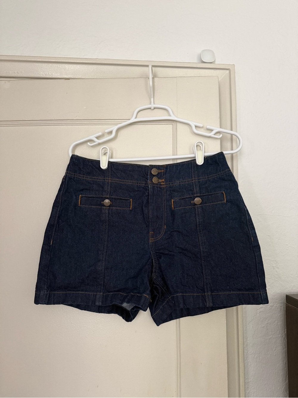 Loft Rivete Double Shank High Rise Denim Shorts in Nova Wash